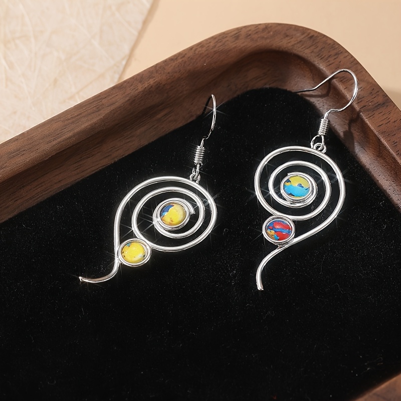 Minimalist Retro Geometric Spiral Earrings with Turquoise